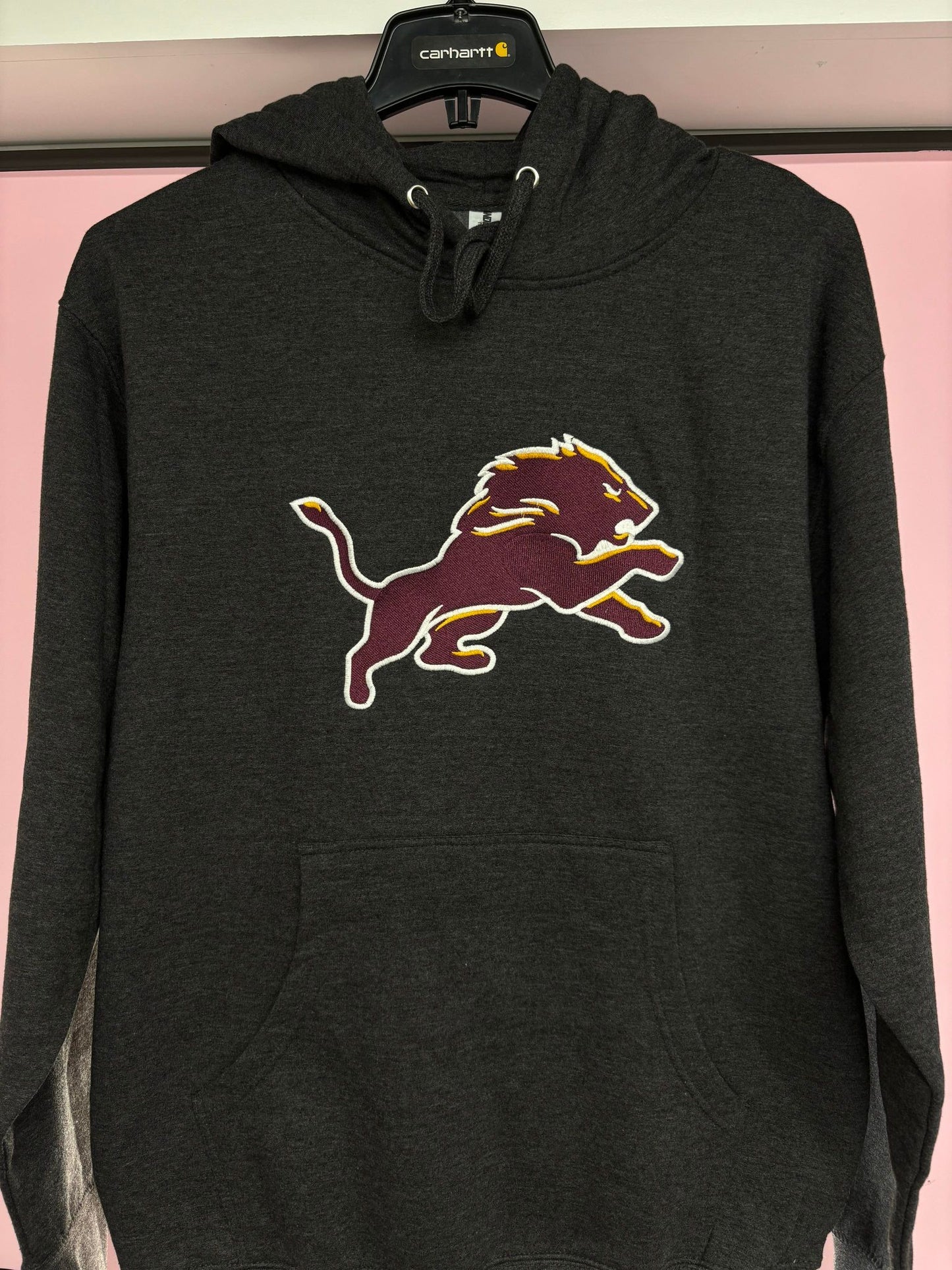 CHARCOAL HOODIE WITH EMBROIDERED LION