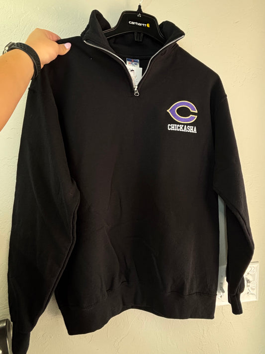 BLACK 1/4 ZIP PULLOVER CHICKASHA LOGO