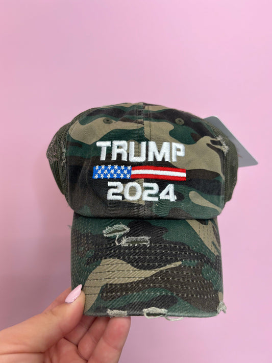 GREEN CAMO TRUMP 2024 DAD HAT